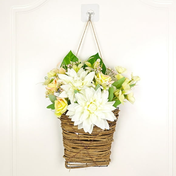 Wzzjkit Door Wreath, Spring Hydrangea Basket Garland Simulation Rattan Basket Door Basket Door Hanging Decorative Garland, Wreaths for Front Door