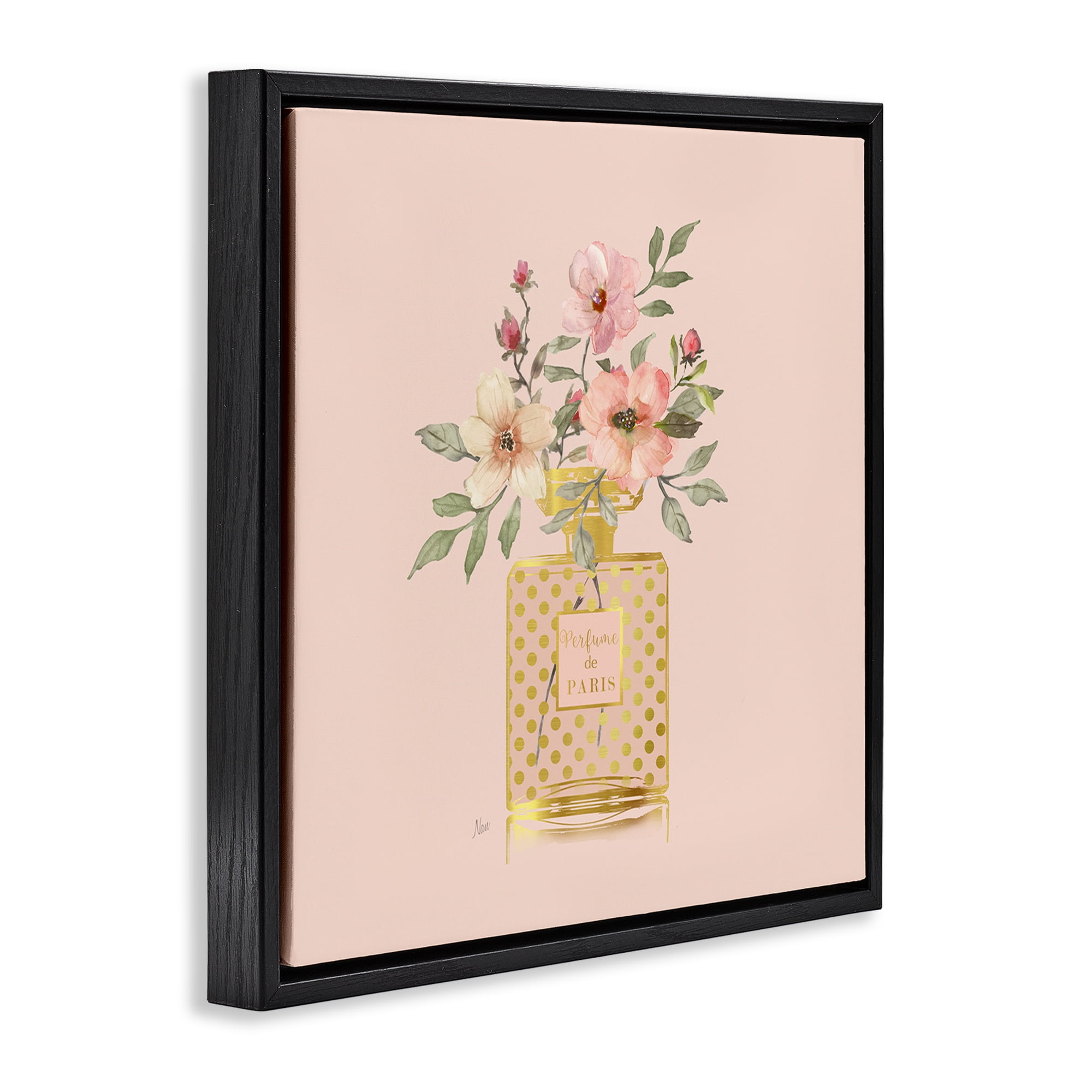 Stupell Industries Glam Perfume Bouquet Botanical & Floral Painting Black Floater Framed Art Print Wall Art, 25 x 25