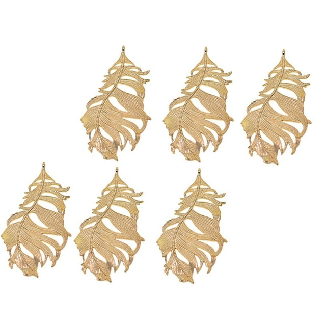 simhoa 6 Pack Vintage Vivid Large Feather Charms Collection Metal Feather Pendants for Golden