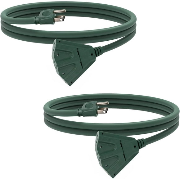 SHIQI-2 Pack 6 Ft Outdoor Extension Cord with 3 Electrical Power Outlets - 16/3 SJTW Green Cable with 3 Prong Grounded Plug