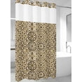thumbnail image 2 of No Hook Shower Curtain with Snap-in Liner, Traditional Morocco Waterproof Fabric Bathroom Curtains, Vintage Abstract Geometric Art Brown Bath Curtains & Mesh Top Window 54"x78", 2 of 9