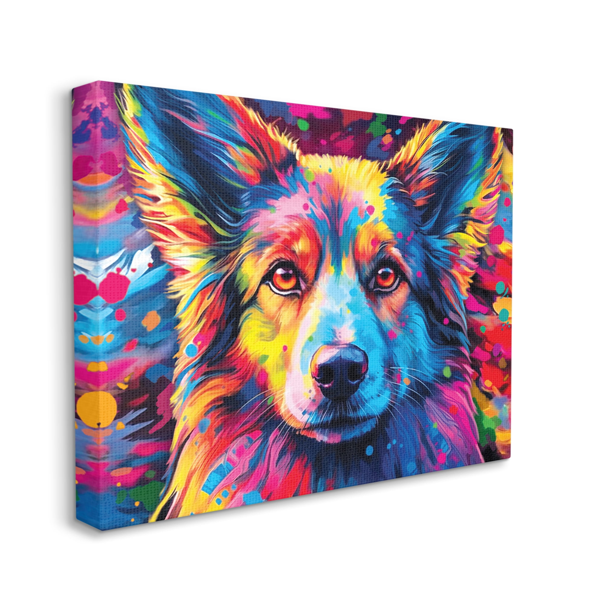 Stupell Industries Dog with Vivid Paint Splash Animals & Insects Painting Gallery Wrapped Canvas Art Print Wall Art, 30 x 24