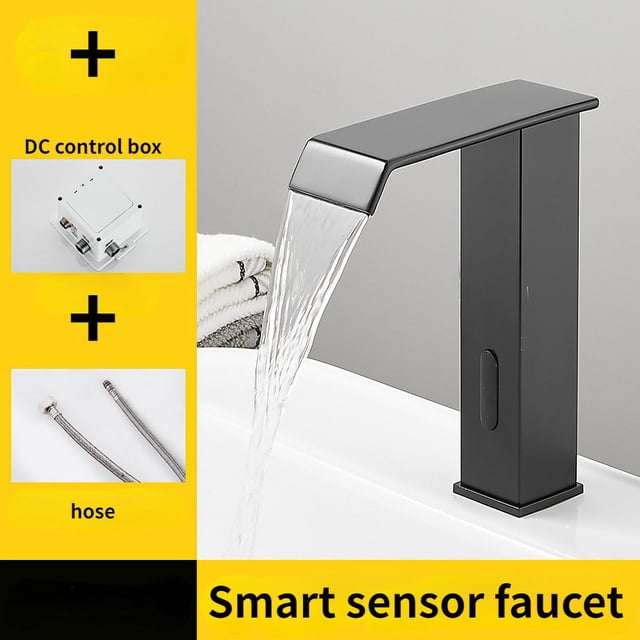 Grifo de latón dorado con Sensor infrarrojo para baño, grifo de lavabo, cascada, sin contacto, Sensor inteligente, mezclador automático de fregadero de cocina