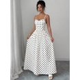 thumbnail image 3 of Black And White Womens Elegant Polka Dot Chiffon Spaghetti Strap Cinched Waist Maxi Dress For Wedding Guests, 3 of 6
