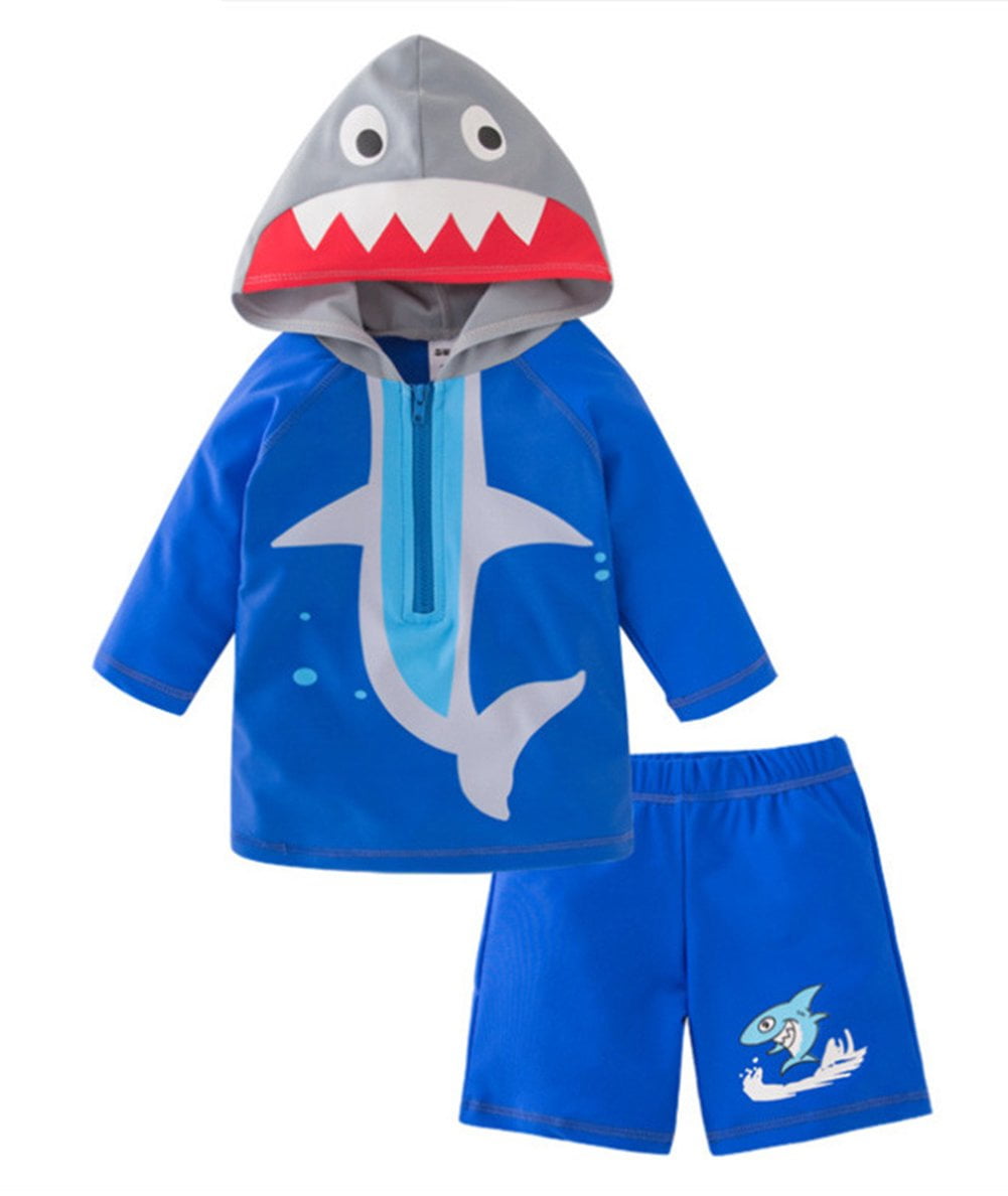 StylesILove Toddler Kid Boys Shark Hooded Rash Guard and Shorts 2pcs ...
