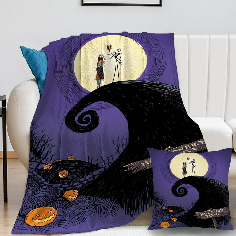 2Pcs Set The Nightmare Before Christmas blanket with Pillow Case Printed Fleece Kids Jack and Sally blanket