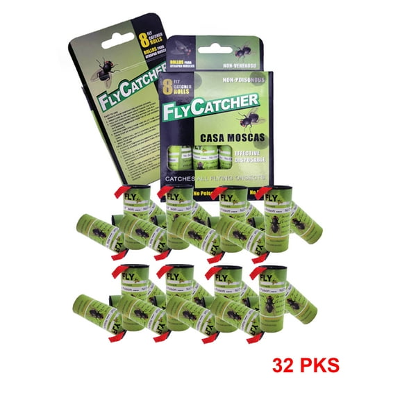 LIGHTSMAX Fly Catcher Trap, Fly Trap, Fly Bait, Fly Paper Ribbon, Sticky Fly Ribbons, Fly Paper Strips, Sticky Fly Strips, Flying Killer - 32PCS