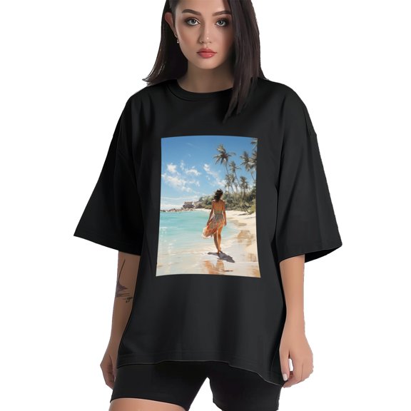 Plus Size Shirt for Women Black Tops for Women Short Sleeves Shirt for Women Seaside (77) T Shirt Crewneck Shirt for Women XS