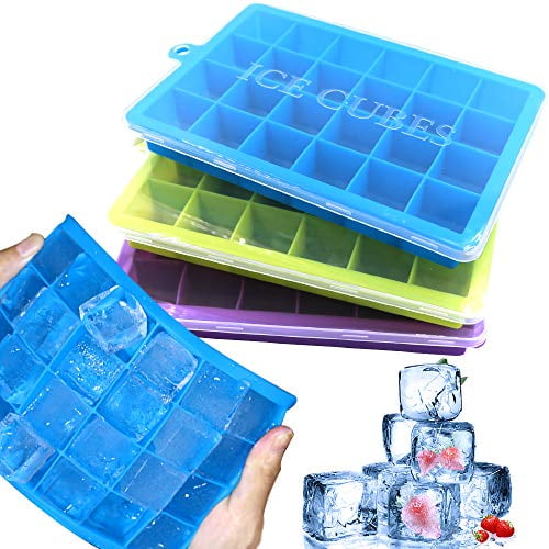 3 6 PACK VARIOUS COLOR ICE CUBE TRAY MAKER SILICONE WITH REMOVABLE LID 2 4 