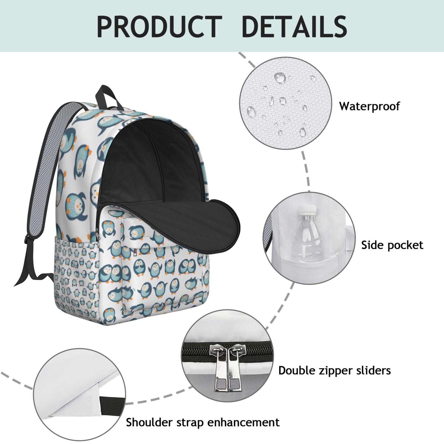 Winter Animal Penguin Backpack with Snowflake Print, Cute Cartoon Design, Lightweight and Spacious Waterproof School Bag