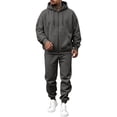 thumbnail image 3 of Hearthz Fleece Zip Up Men's Tracksuit 2 Piece Sweatsuit Set Oversized Hoodie Jacket Sweatsuits Pants Fall Winter Warm Athletic Sweatsuit for Men Dark Gray S, 3 of 8