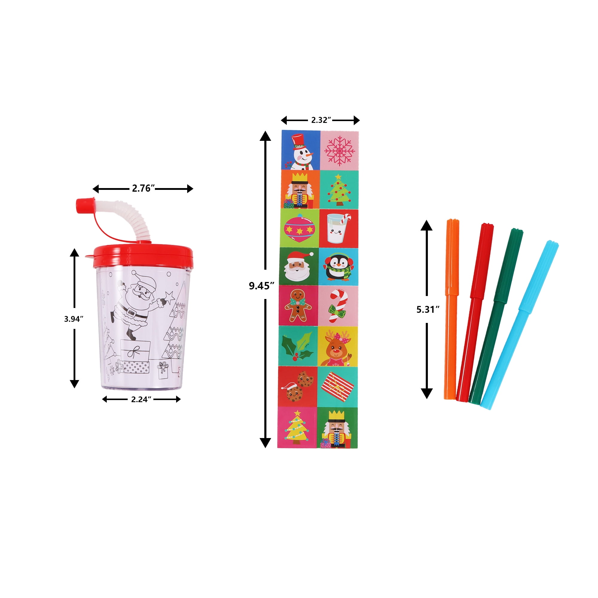 6CT DIY  Red Paint Straw Tumbler, Novelty, with Stickers and Four Markers, Holiday Time, DIY paint set