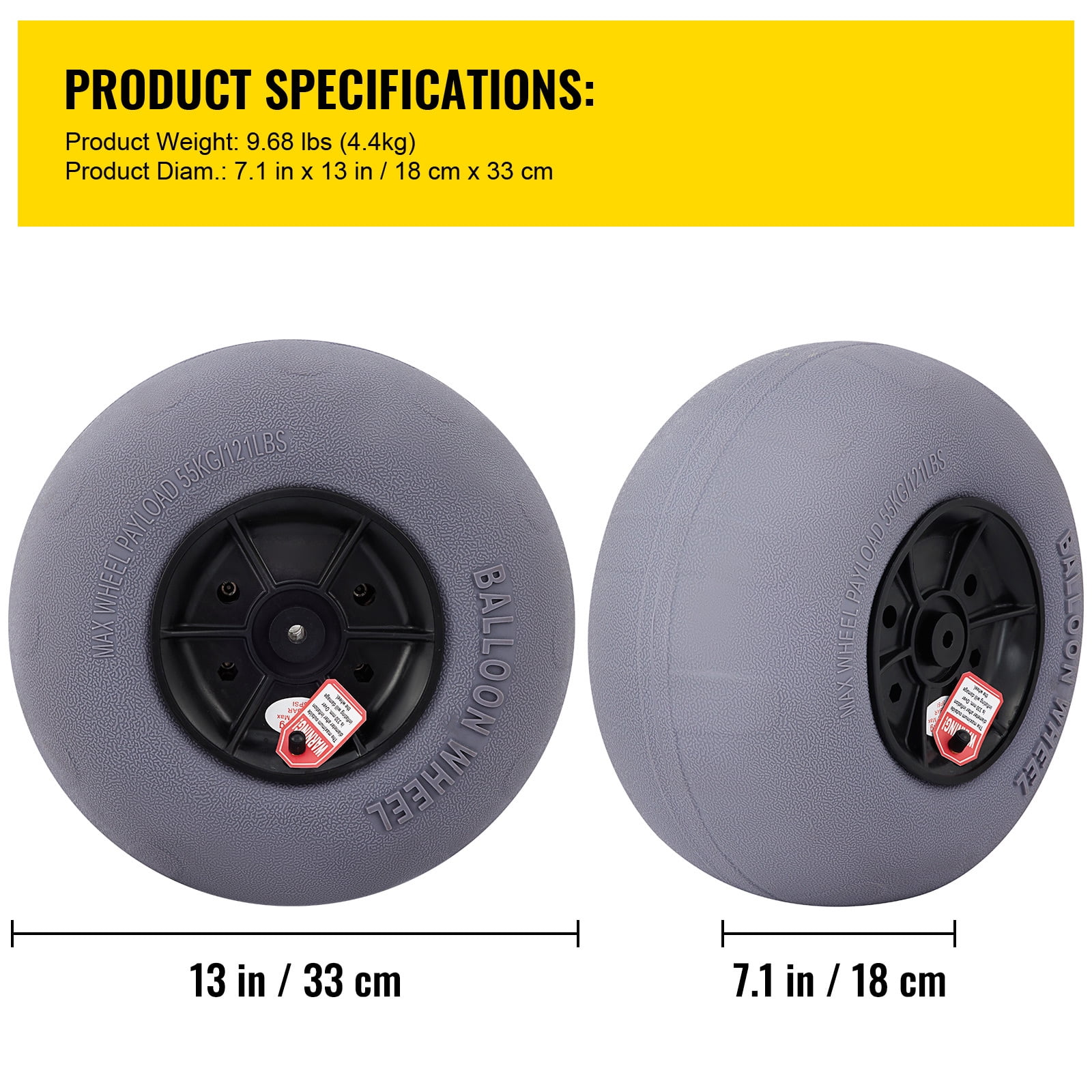 KFFKFF Sand Wheels, 13" Balloon Tires for Beach Carts, Includes 32" Stainless Axle, TPU Wheels Ideal for Kayak, Canoe Dollies, Buggy, Plus Complimentary Air Pump, Set of 2
