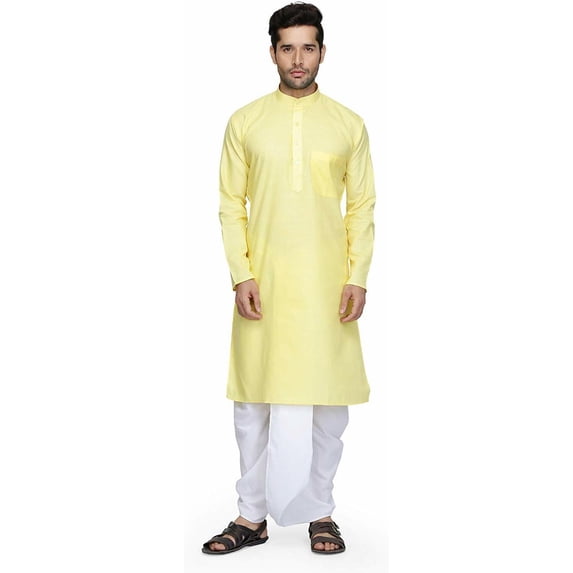 Mens Desginer Wear Bollywood Style Indian South Indian Cotton Dhoti Kurta Set