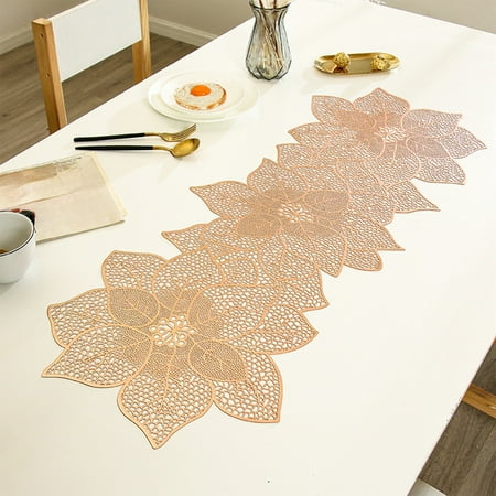 

LWVITH 2024 New PVC Gold Stamped Hollow Floral Table Mat European Long Special Shaped Table Flag Not Afraid Of Water And No Slip Insulation Mat Clearance Sale