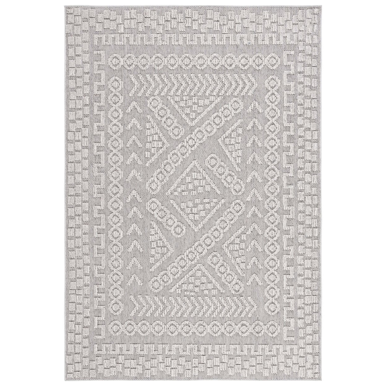 SAFAVIEH Global Hermite Bordered Indoor/Outdoor Area Rug, Grey/Ivory, 6'7" x 6'7" Round