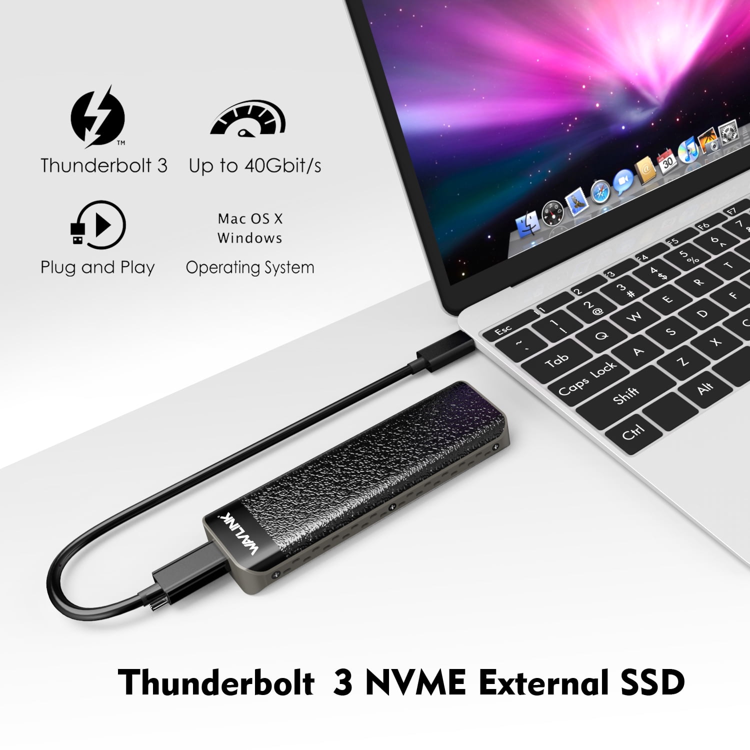WAVLINK 40Gbps NVMe Enclosure, M.2 Enclosure Compatible with Thunderbolt 4/3/USB 4, Thunderbolt 3 to M Key/B+M Key 2280 NVMe SSD Enclosure, Heatsink Design,up to 2TB