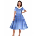 thumbnail image 5 of Iyufng Women's Checkered Printed Dresses Hepburn-Style Dress Fitted Waist Button-Down Dress, 5 of 6