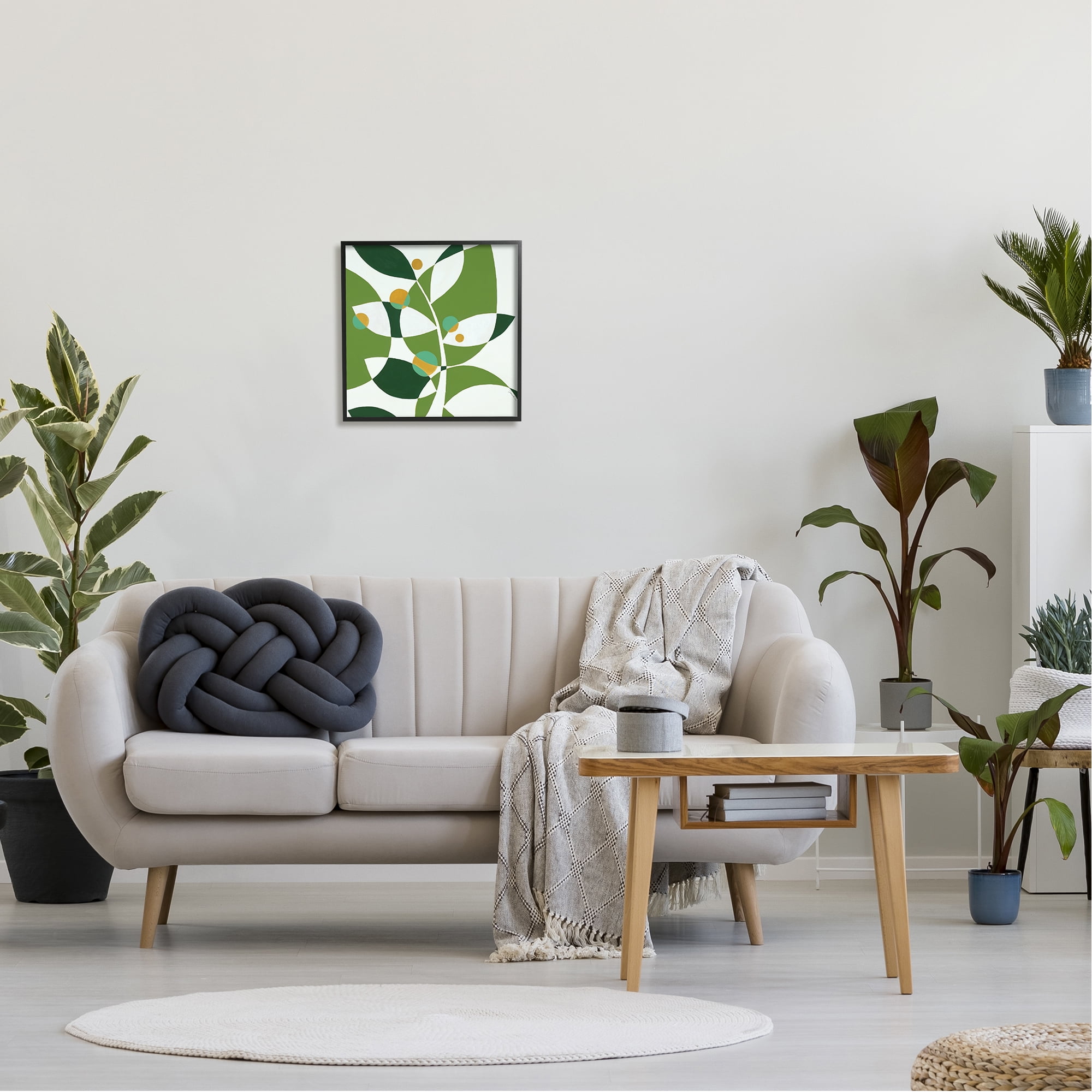 Stupell Industries Modern Green Leaf Abstraction Botanical & Floral Painting Black Framed Art Print Wall Art, 17 x 17