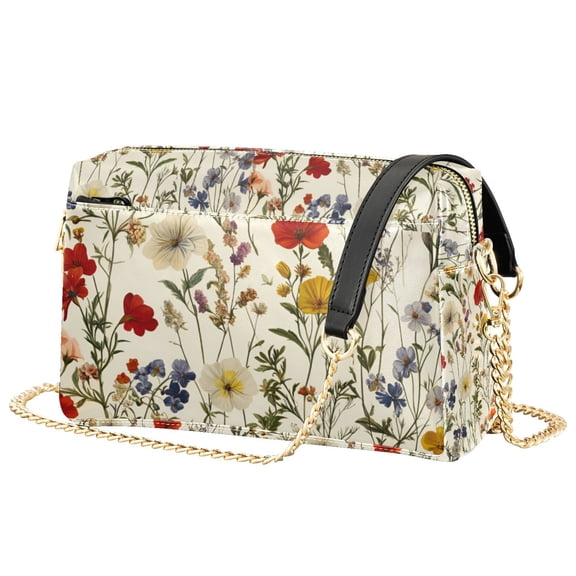 FORMRS Women Crossbody Purse with Chain Strap Vegan Leather Shoulder Handbag, Beige Floral