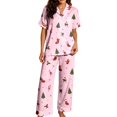 thumbnail image 3 of HAYIMI Women Christmas 2 Piece Pajama Set, Short Sleeve Lapel Button-Down Tops And Pants Set, Xmas Print Loungewear Sleepwear For Relaxed Evenings, 3 of 7