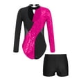 thumbnail image 2 of Yeahdor Kids Girls Long Sleeves Gymnastics Skating Leotard Unitard with Shorts Bottom Set Performance Dancewear Hot Pink&Black 10, 2 of 6
