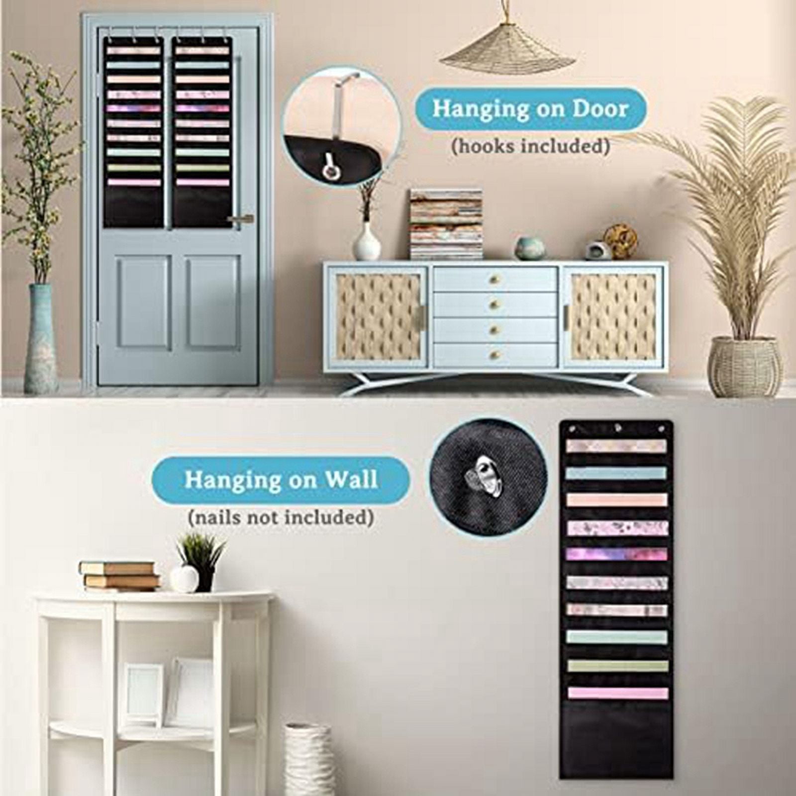 3Pcs Scrapbook Paper Storage, 12 x 12 Inch Hanging Paper Storage Bags with Door Hooks for Scrapbooking, Cardstock
