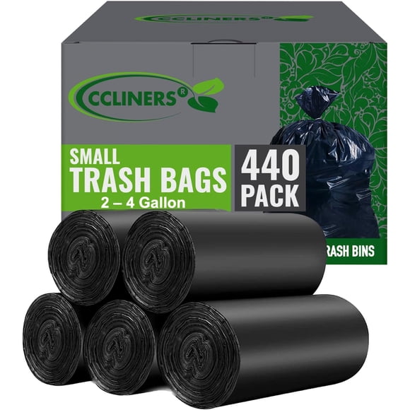 2-4 Gallon Small Black Trash Bags (440 Bags) Bathroom Garbage Bags Plastic Wastebasket Can Liners 2 Gallon 3 Gallon 4 Gallon Trash Bag for Home and Office Bins(440 Count)