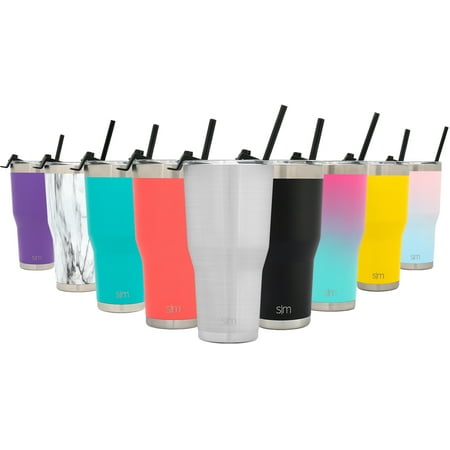 Simple Modern 20oz Cruiser Tumbler with Straw & Closing Lid Travel Mug - Vacuum Insulated Water Coffee Cup Double Wall - Hydro 18/8 Stainless Steel Flask Thermos -Simple Stainless