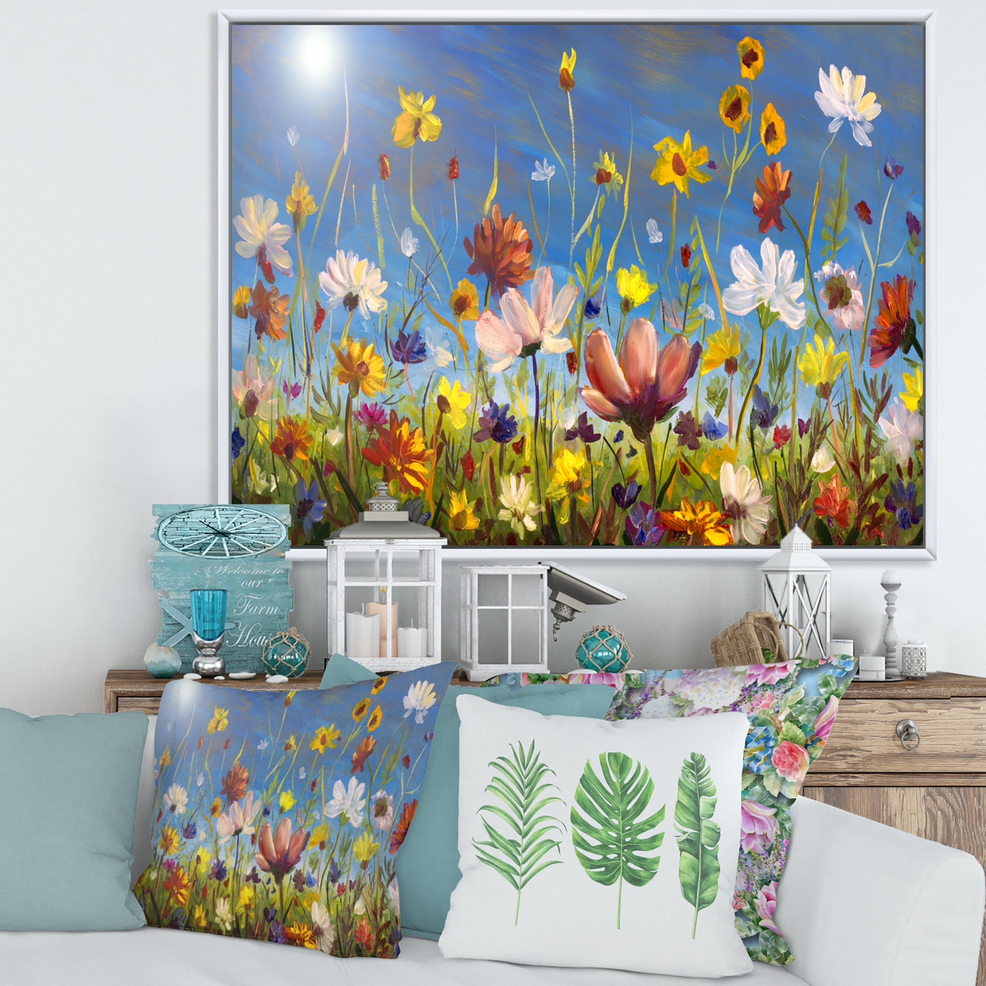 Designart 'Wildflowers and Daisies In Summer Garden Field II' Traditional Framed Canvas Wall Art Print