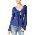 thumbnail image 2 of American Rag Womens Tie Front Knit Blouse, Blue, Juniors, Small, 2 of 2