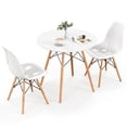 thumbnail image 1 of Gymax Ensemble de Salle à Manger 3 Pcs pour 2 Personnes Table Ronde Moderne & 2 Chaises avec Pieds en Bois Blanc, 1 of 8