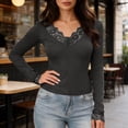 thumbnail image 5 of GUACER Womens Lace Trim V-Neck Long Sleeve Tops - Slim Fit Ribbed Knit Blouse for Layering & Everyday Wear, 5 of 6