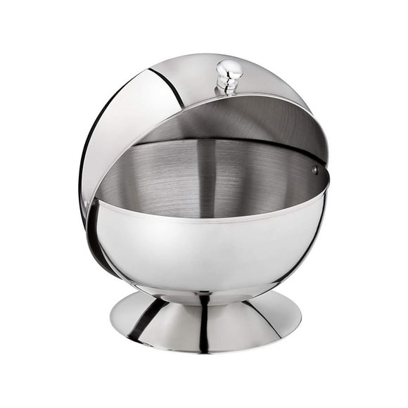 Lunfar Sugar bowl, sugar bowl with rolling lid, stainless steel sugar bowl with lid, 14 x 14 cm, height 14 cm