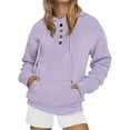 thumbnail image 5 of ManxiVoo Ladies Slim Fit Button Detail Hooded Sweatshirt for Autumn and Winter Comfort Wear S Size Purple, 5 of 9