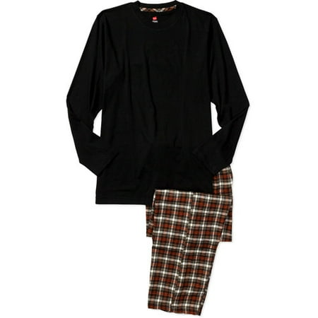 Hanes - Big Men's Long-Sleeve Crew Tee and Flannel Pajama Pants, Size 2XL