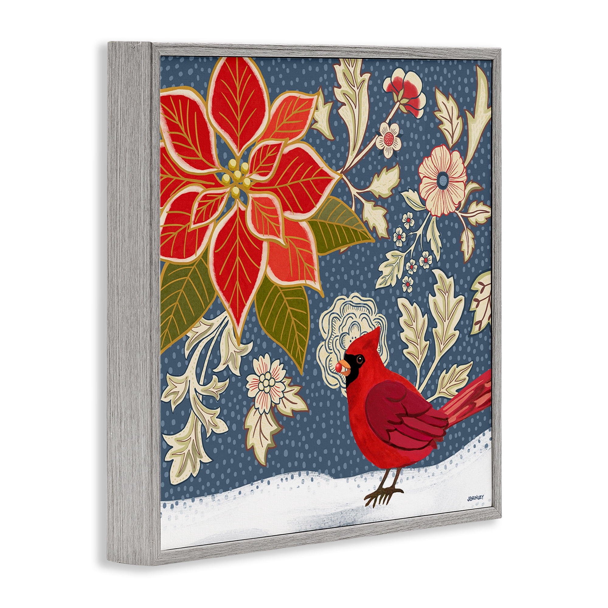 Stupell Industries Winter Cardinal in Snow Animals & Insects Painting Gray Framed Art Print Wall Art, 24 x 24