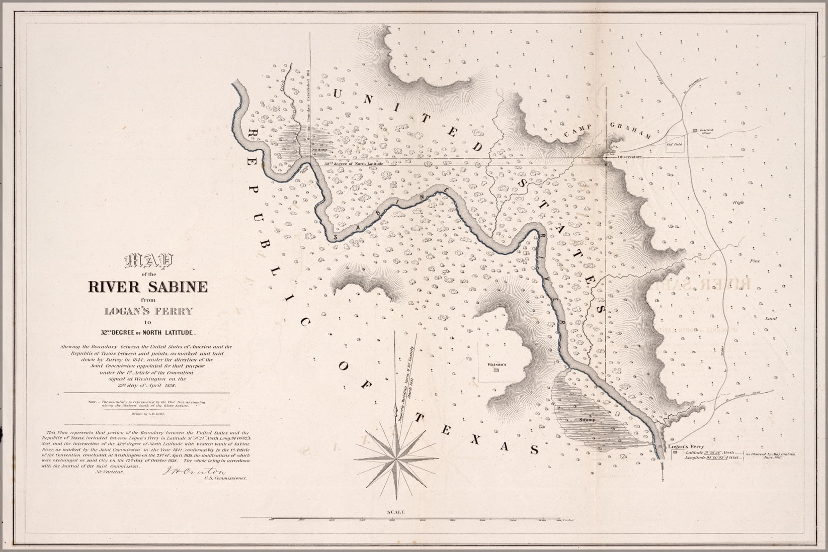 24"x36" Gallery Poster, Map of the river Sabine texas 1842