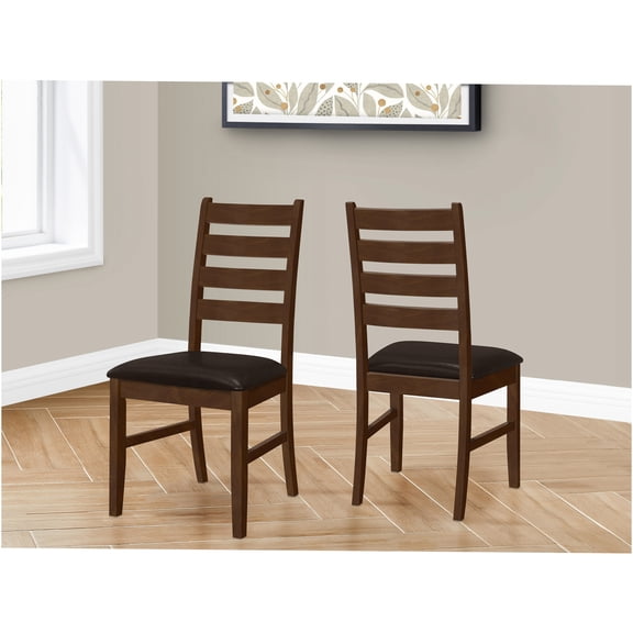 JERFIT 2-Pack Brown Faux Leather Upholstered Dining Chairs, Solid Wood Farmhouse Kitchen Side Chairs with Cushioned Seat and Slat Back Design