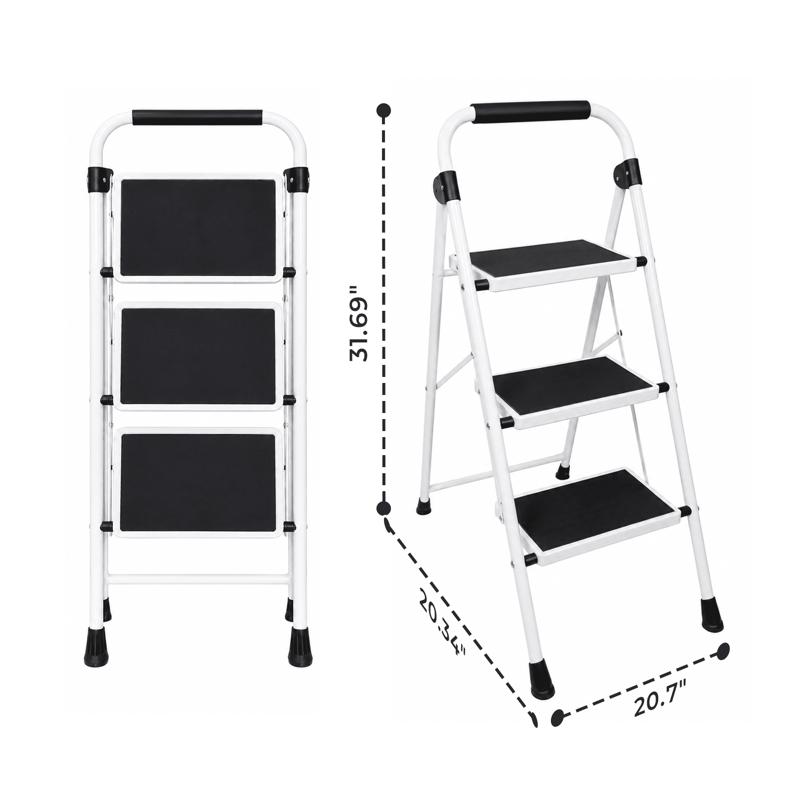 Alvantor 2/3-Layer Steel Step Ladder with Handrail and Wide Anti-Slip Pedals, Space-Saving, Portable for Home and Office Use