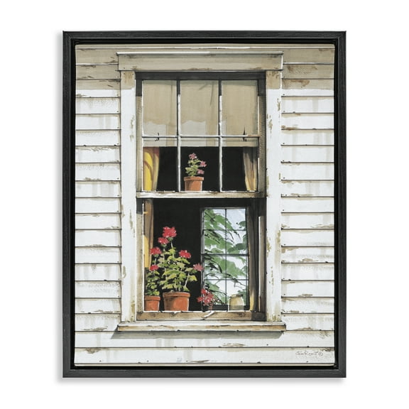 Stupell Industries Cottage Window View Buildings & Architecture Painting Black Floater Framed Canvas Art Print Wall Art, 17 x 21