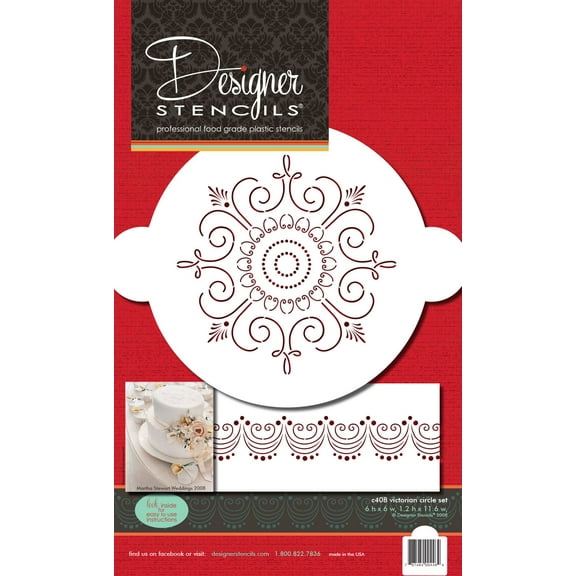 Designer Stencils C408 Victorian Circle Set Cake Stencils, Beige/semi-transparent