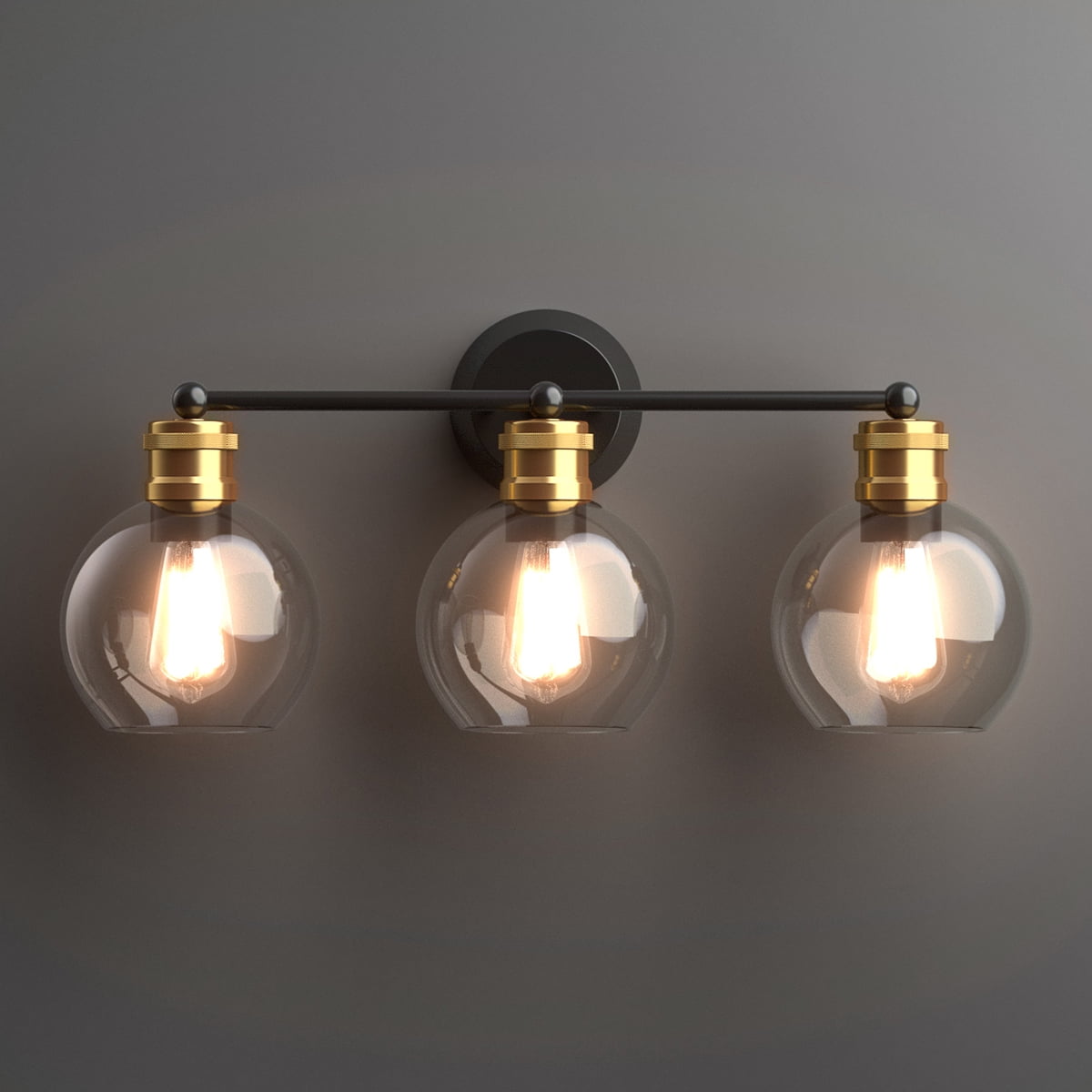Costway 3-light Vanity Bathroom Light with 7 in Round Clear Glass Shade Vintage Wall Sconce