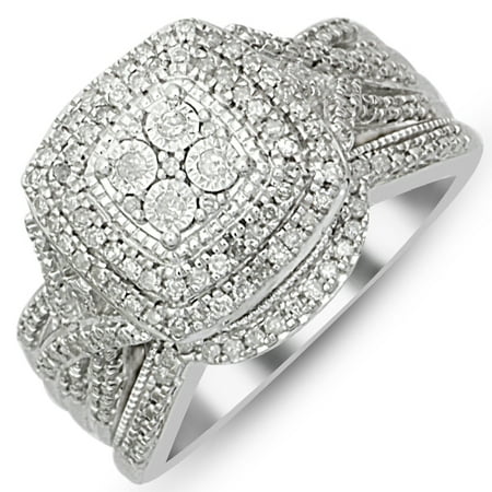STERLING SILVER FOREVERBRIDE TRU MIRACLE 1/3 CARAT CUSHION BRIDAL SET