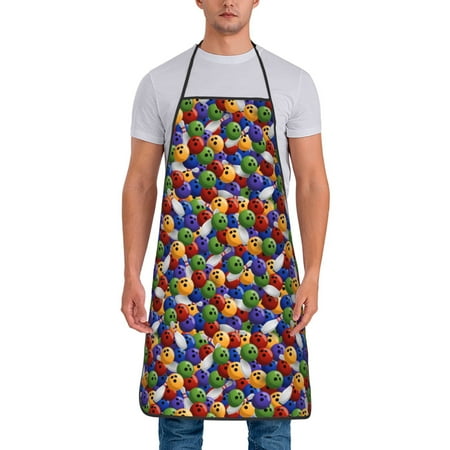 

Matuu Bowling Colorful for Cooking Apron for Men and Women Adjustable Strap and Waist Ties for Baking Cooking Gardening
