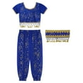 thumbnail image 3 of TiaoBug Kids Girls Floral Print Indian Belly Dance Outfits Shiny Crop Top with Bloomers Carnival Set Blue 3Pcs/Set 3-5, 3 of 7