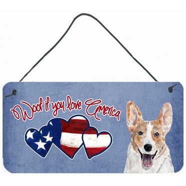 Carolines Treasures SC9896DS612 Woof if you love America Corgi Wall or Door Hanging Prints 6HX12W multicolor
