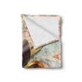 thumbnail image 2 of Compass Soft Flannel Fleece Throw Blanket, Photo of Explorer Tools Nostalgic Brass Telescope on Old Antique World Map, Cozy Plush for Indoor and Outdoor Use, 50" x 60", Multicolor, by Ambesonne, 2 of 6
