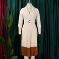thumbnail image 3 of AURA Womens Pleated A Line Midi Dress Suit Collar Puff Nine Point Sleeves High Waist Sizes S 5XL, 3 of 7