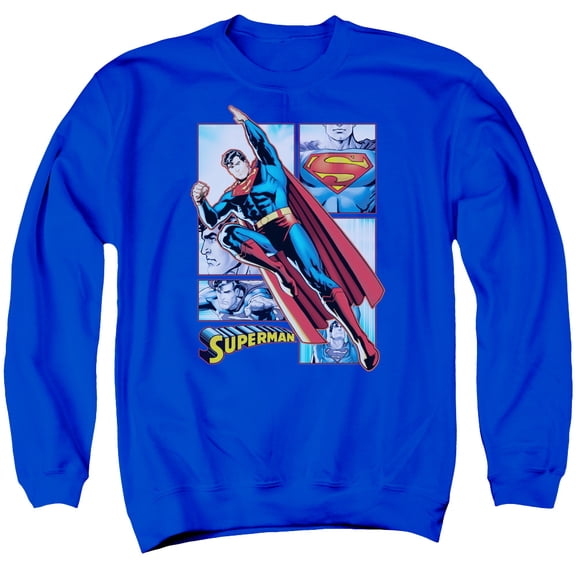 JLA Justice League Superman Panels Adult Crewneck Sweatshirt Royal Blue